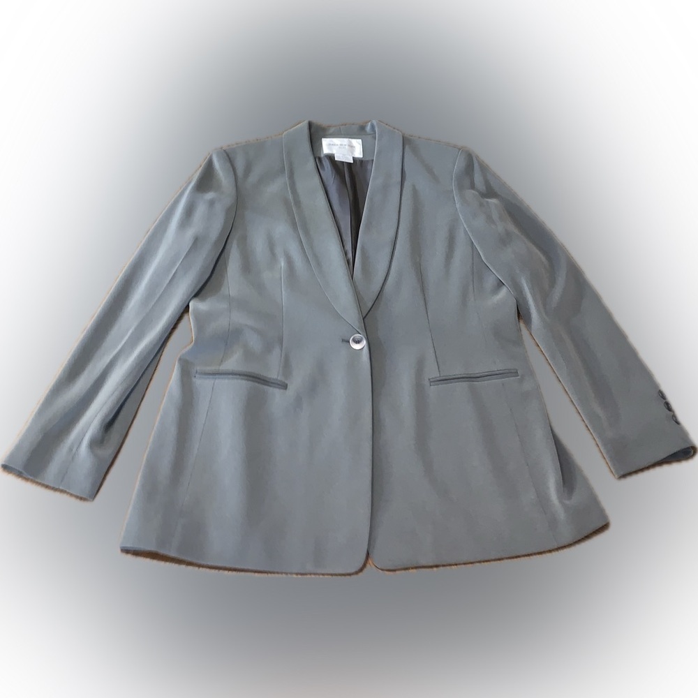 Jones New York Suit Gray Olive Green Single Breasted One Button Blazer Jacket 14